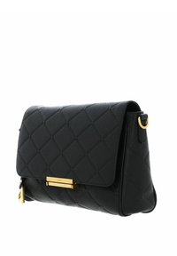 Borsa a tracolla nera in pelle trapuntata con forma strutturata, dettagli in metallo dorato, chiusura a pattina e tracolla removibile.