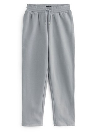 Grau Sweatpants mit einem elastischen Bund und verstellbarem Kordelzug. Hergestellt aus weichem, glattem Material und mit geradem Beinansatz.