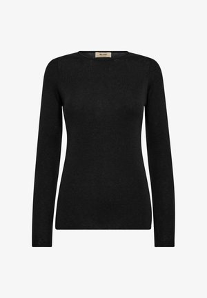 Maglione nero a maniche lunghe realizzato in materiale morbido, con collo rotondo e design aderente. Stile semplice e minimalista.