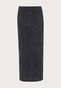 Mid-length, fitted skirt in dark navy with a smooth, slightly textured fabric and subtle pattern variations. No visible fasteners or pockets.