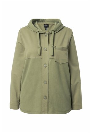 Ulla Popken, MIXED TEXTURE BUTTON DOWN SWEATSHIRT - Sweatjacke - pond green