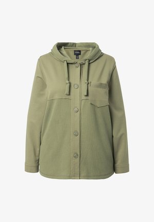 Ulla Popken, MIXED TEXTURE BUTTON DOWN SWEATSHIRT - Sweatjacke - pond green