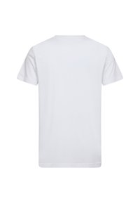 Hvid bomulds t-shirt, korte ærmer, rund hals, enkel design, blød tekstur, lige kant, ingen synlige logoer eller grafik.