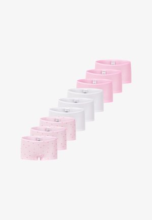 Set mit neun Baumwoll-Boxershorts in Pink und Weiß. Enthält einfarbige Modelle sowie ein Paar mit einem pinken Blumenmuster und weichen elastischen Taillenbändern.