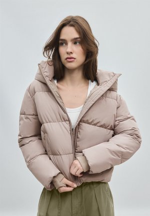 Stradivarius, BASIC HOODED PUFFER JACKET 05605626 - Zimná bunda - mottled light brown
