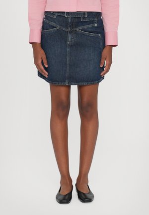 BELTED MINI SKIRT - Jeansrock - dark blue