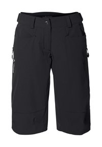 Schwarze Outdoor-Shorts aus leichtem, atmungsaktivem Material. Zu den Merkmalen gehören eine mit Reißverschluss verschließbare Tasche, ein maßgeschneiderter Bund und ein gerades Bein.