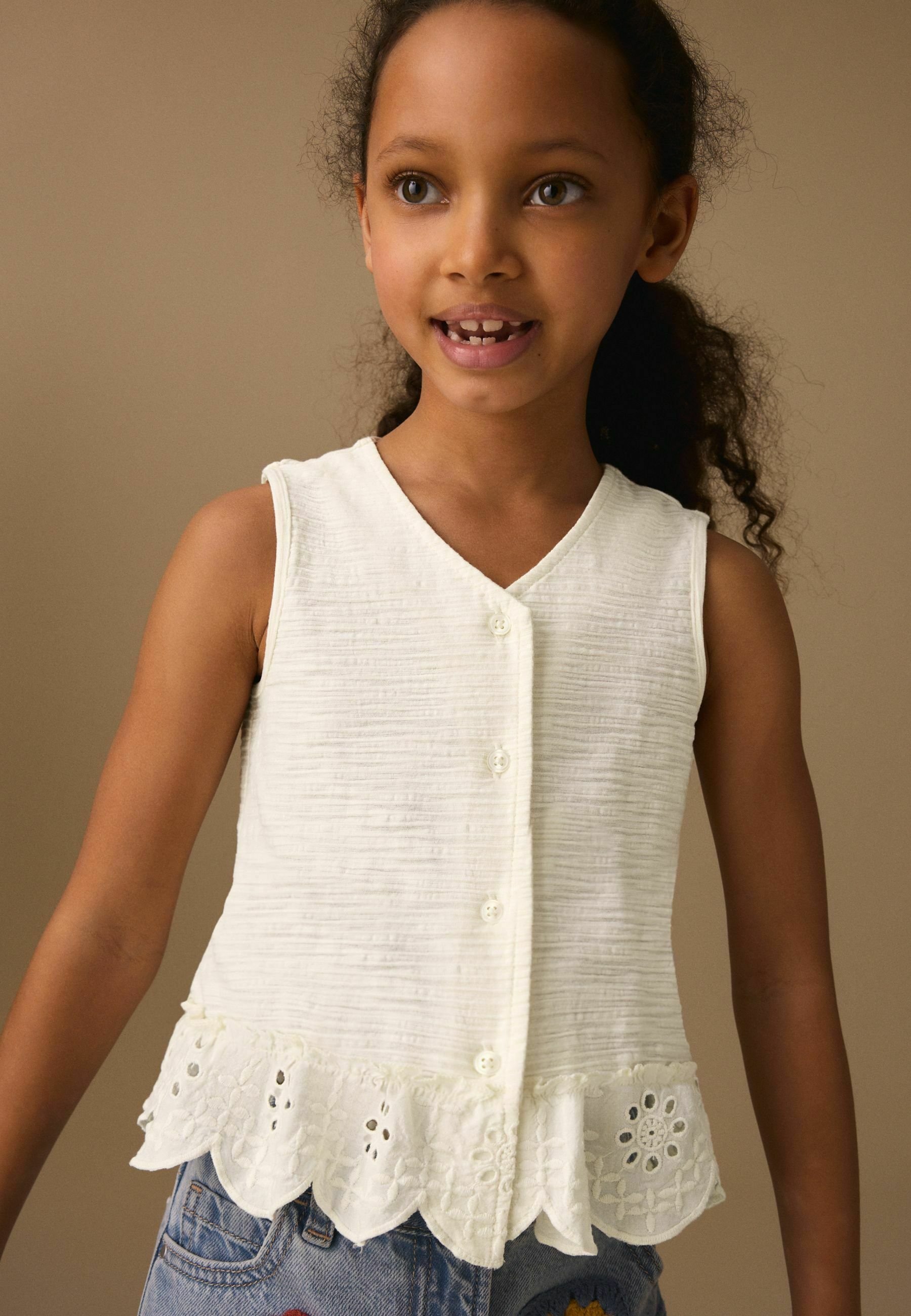 Next REGULAR FIT - BRODERIE PEPLUM WAISTCOAT . - Top - white/alb