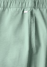 Shorts vert clair en matériau doux, dotés d'une taille élastique et d'une petite étiquette en métal avec "CECI". Design simple sans motifs.