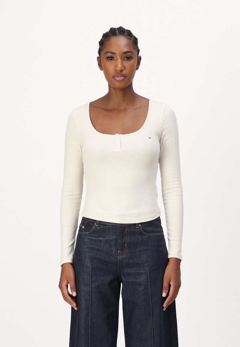 Tommy Jeans MELANGE HENLEY  - Topper langermet - ancient white melange