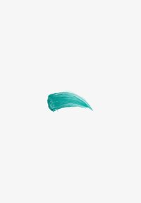Single turquoise paintbrush stroke on a white background, showing texture and curved brush movement.