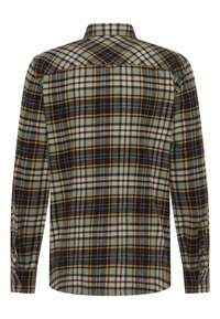 Langärmliges kariertes Hemd mit grünem, schwarzem, beigem und orangefarbenem Karomuster, mit Knopfmanschetten und strukturierter Rückenpasse.
