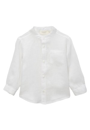 Chemise blanche à manches longues pour tout-petit avec col mandarin, boutons sur le devant, poche poitrine et manches à revers, taille 12 mois.
