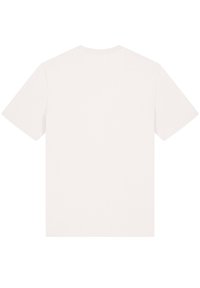 Witte katoenen T-shirt, korte mouwen, ronde hals, gladde textuur, eenvoudig ontwerp, geen graphics of patronen, achteraanzicht weergegeven.