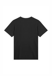 Black cotton t-shirt with a crew neck, short sleeves, and a standard fit. Smooth texture and no visible patterns or logos.