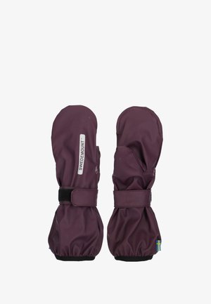 Fäustlinge aus dunkelviolettem, wasserdichtem Material mit verstellbaren Klettverschlüssen. Besitzen elastische Bündchen und ein kleines schwedisches Flaggenakzent.