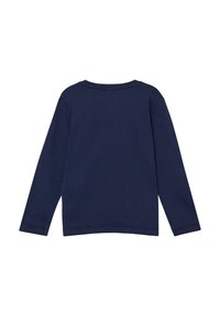 Marineblaues Langarmshirt aus weichem Baumwollmaterial, mit rundem Halsausschnitt und geradem Saum. Keine sichtbaren Muster oder Akzente.
