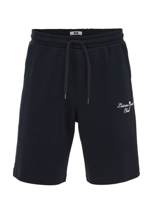 Fekete, hétköznapi rövidnadrág húzózsinóros derékrésszel és fehér „Leisure Court Club” felirattal a jobb combon.