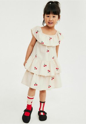 Minories, CHERRY DESIGN SHORT SLEEVE DRESS - Jurk - beige