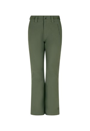 Olivgrüne Outdoor-Hosen mit geradem Schnitt, aus leichtem Stoff. Verfügt über Gürtelschlaufen, einen Reißverschluss und minimale Branding an der Seite.