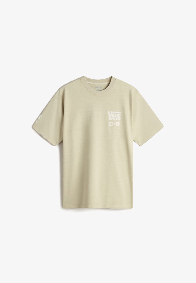 Vaaleanbeige puuvillapaita, lyhyet hihat, pyöreä kaula-aukko. Rinnassa ja vasemmassa hihassa valkoinen "VANS"-logo. Sileä pinta.
