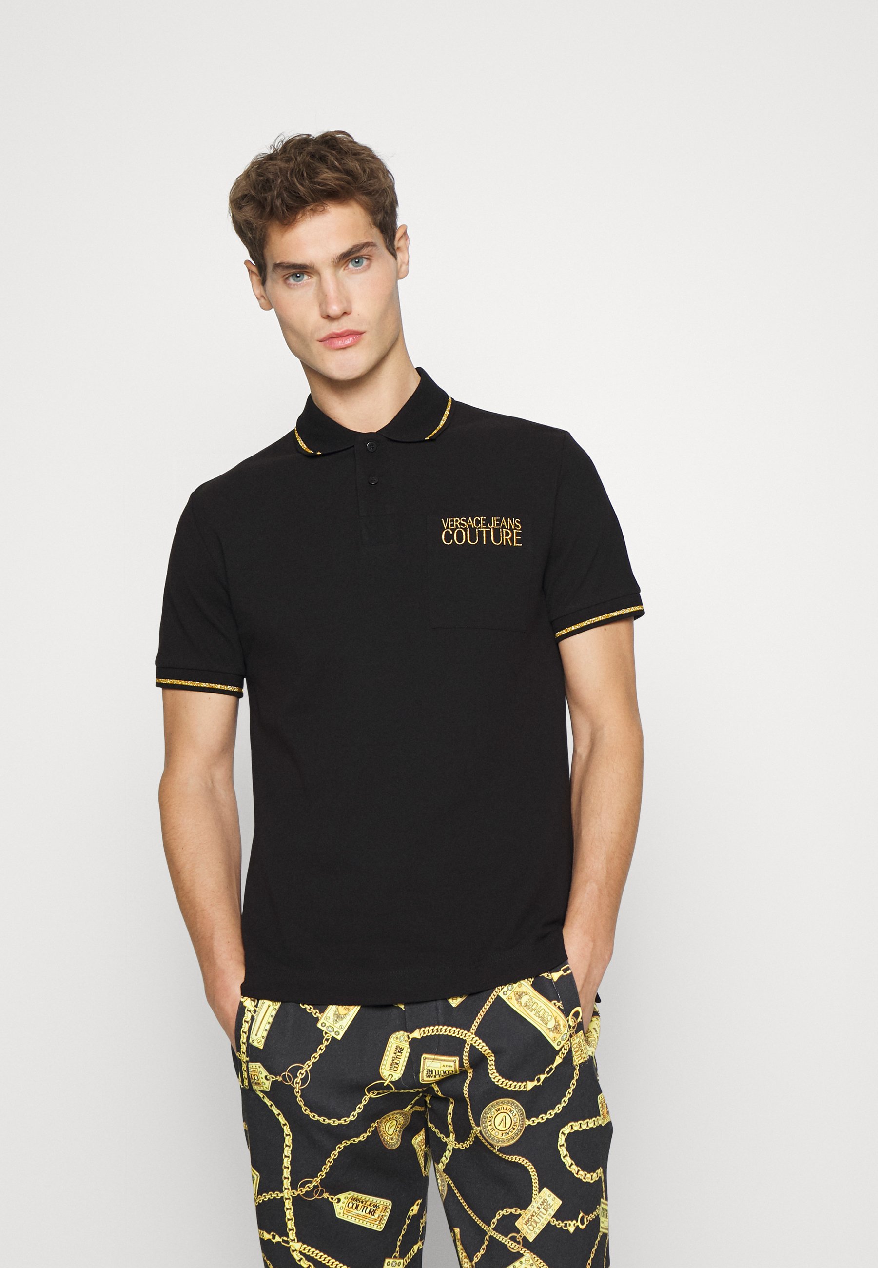 Mens T-shirts Versace Jeans Couture T-shirts Versace Jeans Couture Cotton Blue V-emblem Polo for Men