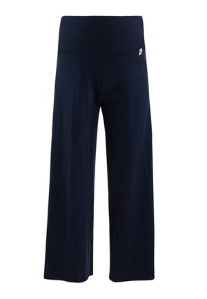 Marine wijde-lijn broek gemaakt van een lichtgewicht stof, met een hoge tailleband en een klein logo accent aan de zijkant.