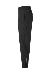 Svarta träningsbyxor med smal passform, elastisk midja, sidofickor och ankeldragkedjor för enkel på- och avtagning.