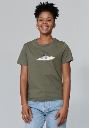 watapparel FLY ME TO THE MOON - Print T-shirt - khaki