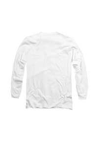 Long-sleeve white T-shirt made from soft cotton. Features a round neck, relaxed fit, and slightly wrinkled texture. No visible graphics or patterns.
