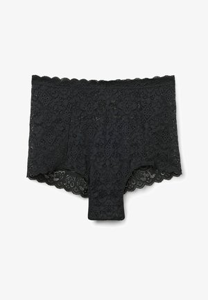 Zwarte kanten boyshorts met bloemenpatronen, gegolfde randen en een naadloos ontwerp voor comfort en een soepele pasvorm.
