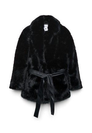 Terranova, CAPPOTTO EFFETTO PELO LUNGO CON CINTURA - Cappotto invernale - nero