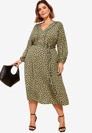 PRINTED V NECK MIDI - REGULAR FIT - Day dress - khaki green