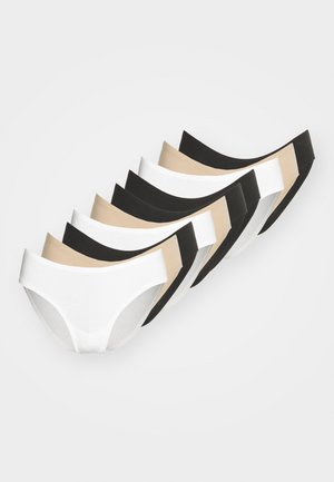 Seitsemän kappaletta saumattomia alushousuja kolmessa värissä: valkoinen, beige ja musta. Pehmeä puuvillamateriaali, sileä vyötärönauha ja ei näkyviä saumoja.