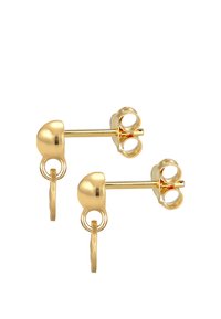 Boucles d'oreilles en or de forme arrondie, avec un design en métal texturé et un fermoir à tige sécurisé. Style petit et minimaliste avec un accent en boucle.