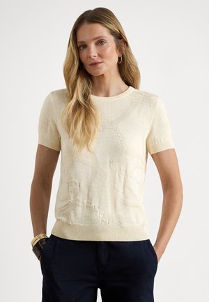 BELTING-MOTIF SHORT-SLEEVE SWEATER - Tricou basic - mascarpone cream