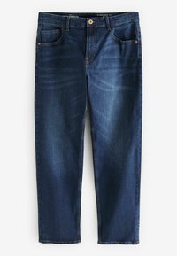 Rechthangende denim jeans in donkerblauw. Voorzien van vijf zakken, een rits en lichte vervaging. Gemaakt van katoen, met verstevigde stiksels.