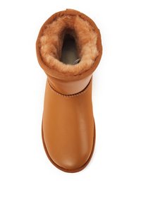 Helle Leder-Ankle-Boots mit weichem, flauschigem Futter. Mit runder Zehenform und glatter Oberfläche mit minimalem Nahtdetail.