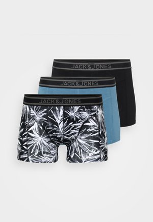 Boxer shorts noirs avec un motif de feuille de palmier, tissu doux, taille élastique avec le logo "JACK & JONES", conception ajustée.