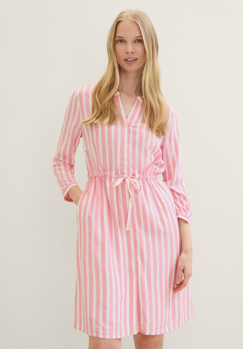 TOM TAILOR GESTREIFTES - Blusenkleid - pink offwhite stripe