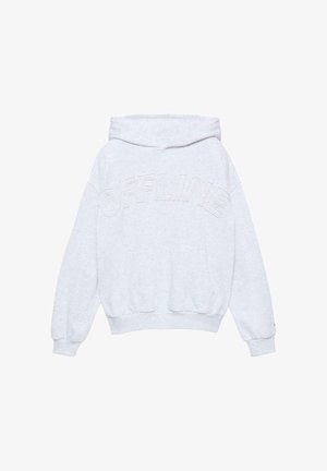 Felpa grigia con "OFFLINE" ricamato sul davanti, tasca a marsupio, tessuto testurizzato e polsini e orlo a coste.