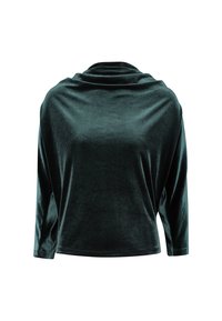 Samtoberteil mit langen Ärmeln in tiefem Grün, mit drapiertem Ausschnitt und lockerer Passform. Weiche Textur mit glatter Oberfläche, die lässigen Komfort bietet.