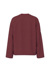 Bordowy długopisowy sweter crewneck z luźnym krojem, pokazany z tyłu na białym tle.