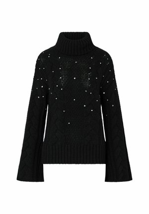 LIU JO, LIU JO CABLE KNIT TURTLENECK WITH RHINESTONES - Pullover - black