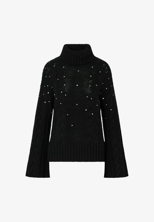 LIU JO, LIU JO CABLE KNIT TURTLENECK WITH RHINESTONES - Pullover - black