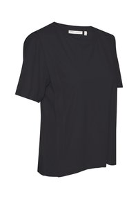 Svart t-shirt med kort ärm och avslappnad passform. Tillverkad av mjukt tyg, har en rund halsringning och inga synliga mönster eller detaljer.