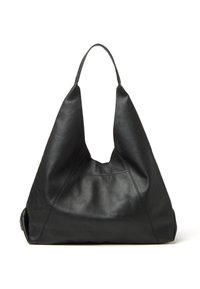 Borsa a tracolla in pelle nera con un design morbido da hobo. Presenta un grande corpo arrotondato e un'unica tracolla curva. Superficie testurizzata.