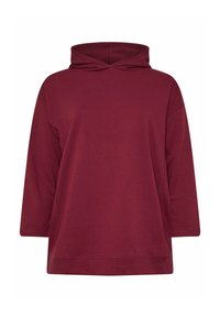 Felpa burdeos con cappuccio, maniche lunghe, vestibilità ampia e morbido materiale di cotone. Presenta un design semplice senza fantasie o decorazioni.