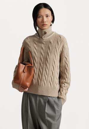 CABLE WOOL-CASHMERE POLO-COLLAR SWEATER - Trui - dark almond