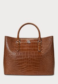 Lauren Ralph Lauren EMBOSSED LEATHER LARGE MARCY SATCHEL - Ručna torba - tobacco